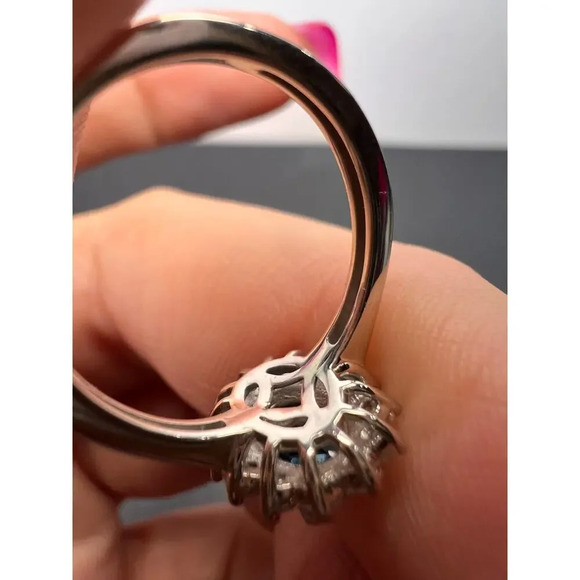 London blue topaz halo ring in platinum over sterling silver. ctw 1.40 size 5 - Picture 7 of 11